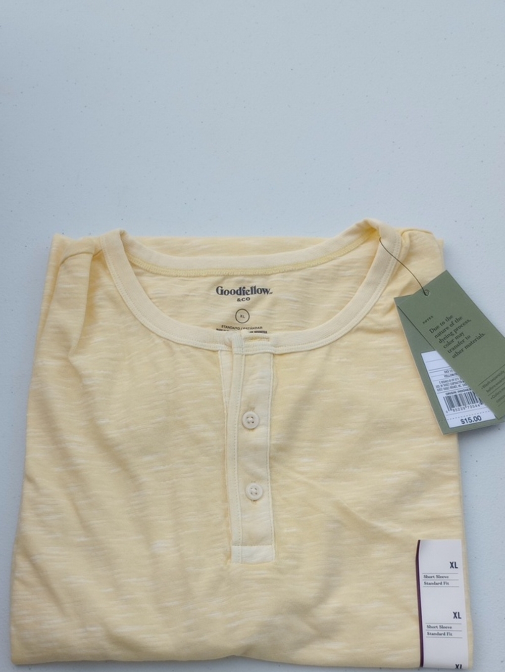 Goodfellow & Co Mens Pale Yellow Henley Tee